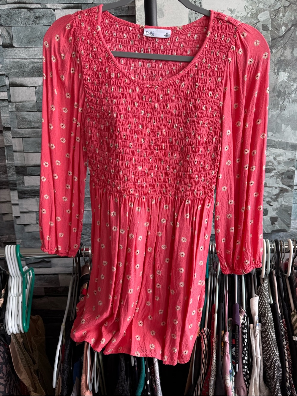 croft & barrow Coral Pink Smocked Long-Sleeve Floral Dress